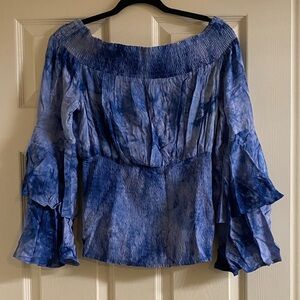 Elegant Blue Tie-Dye Off-Shoulder Blouse